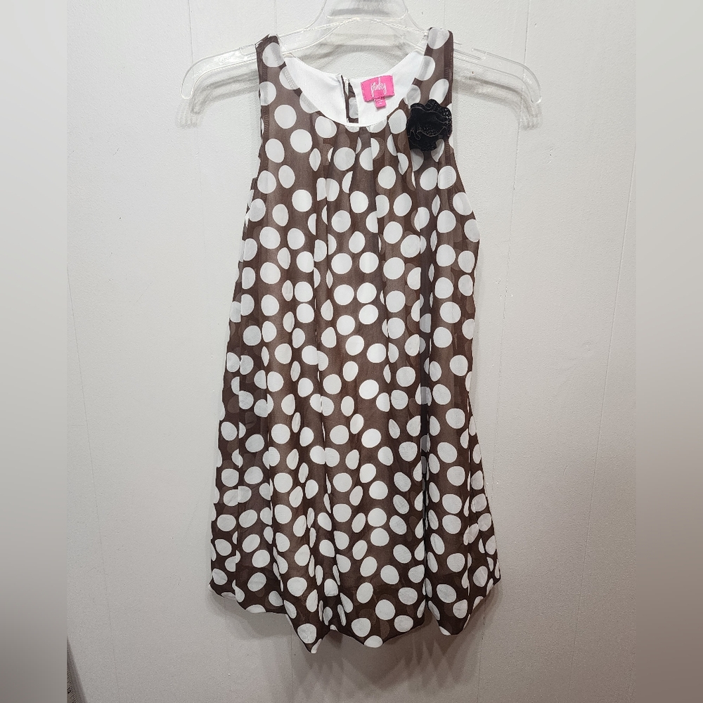 Pinky Dress Size 12‎ Polka Dot Brown White Girl's Sleeveless C148